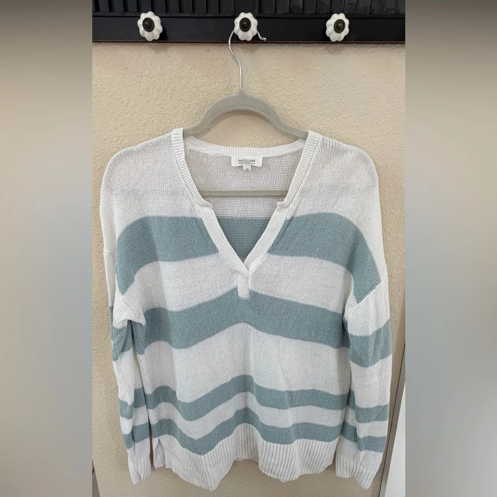 Haven Well Within linen & organic cotton sweater. EUC, size M. White & Seafoam. - Picture 3 of 5